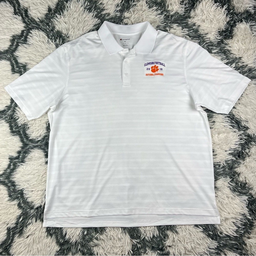 NWT Champion Men's White Clemson Football National Champions 2016 Polo Shirt 2XL